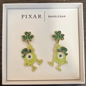 Disney Pixar x Baublebar Collection Mike Wazowski Green Shamrock Dangle Earrings